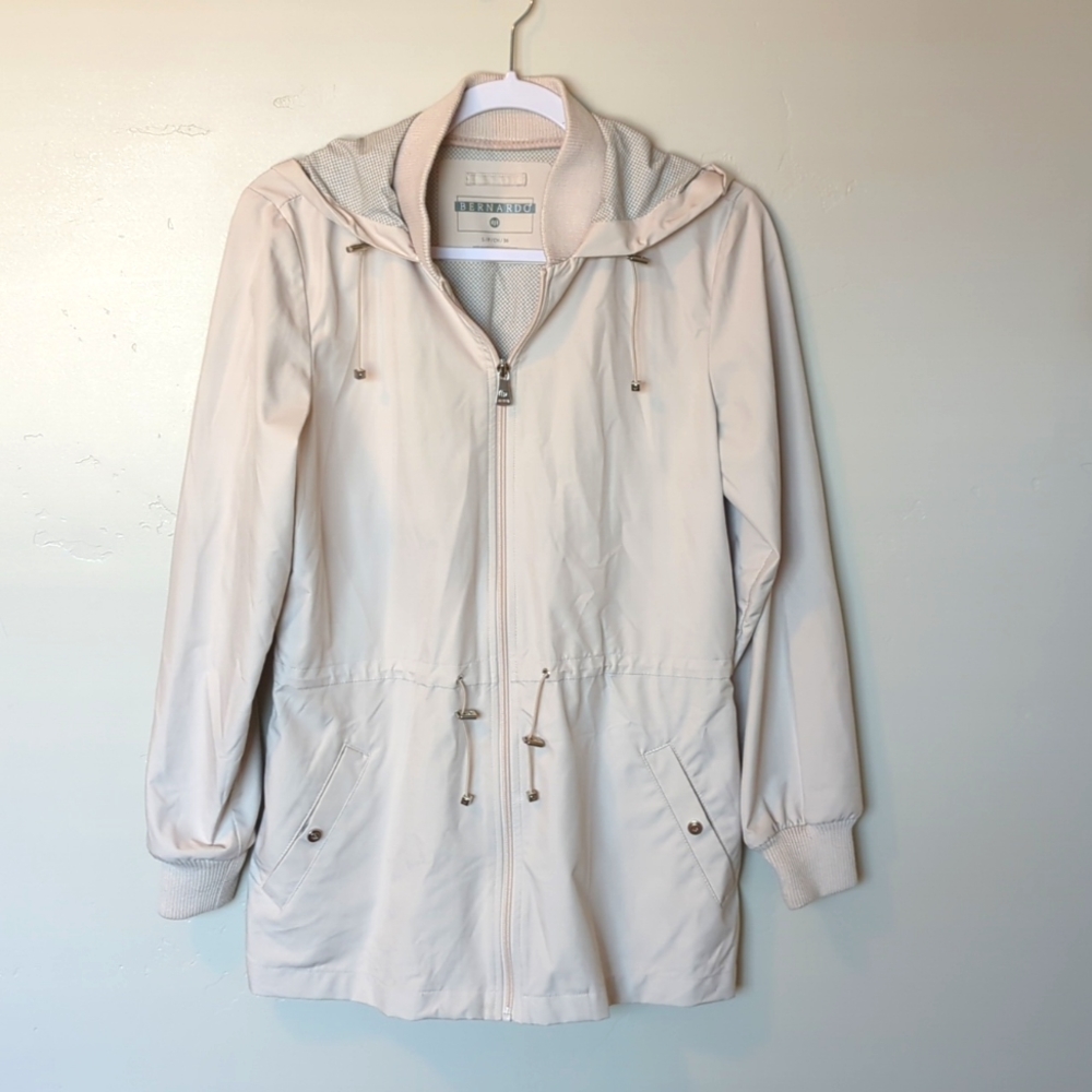 Bernardo Cream Cinch Waist Hooded Bomber S